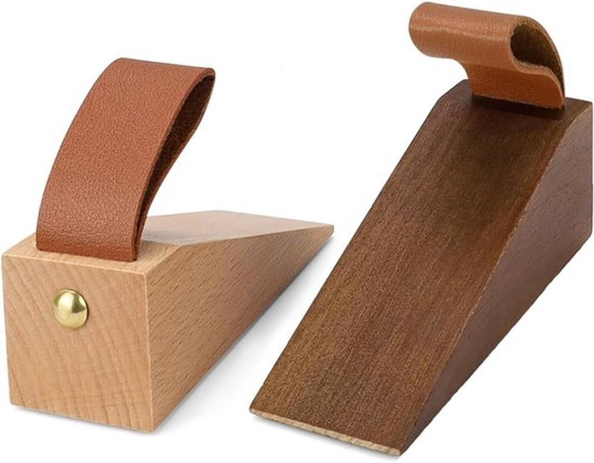 Houten wiggen 2 stuks deurstoppers van beukenhout en zwart walnoothout met antislip rubberen pad - geschikt voor deuren met een opening van 5-30 mm