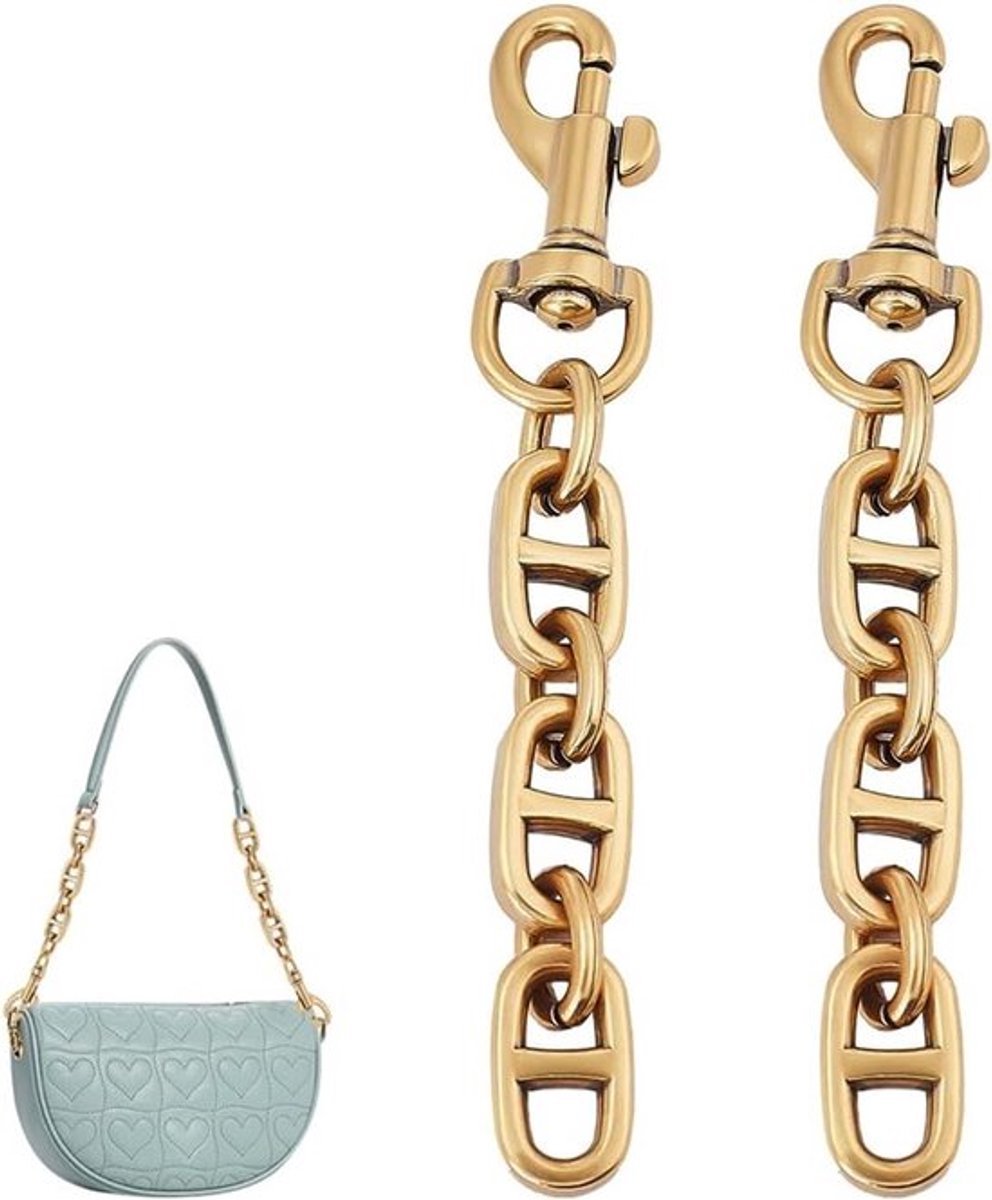 Set van 2 Verlengkettingen voor Tassen Metaal 12 cm Antiek Goud Crossbody Schouderriem Verlengkettingen met Draaibaar Oog Schroef Vervangende Karabijnhaak voor Tasriem.