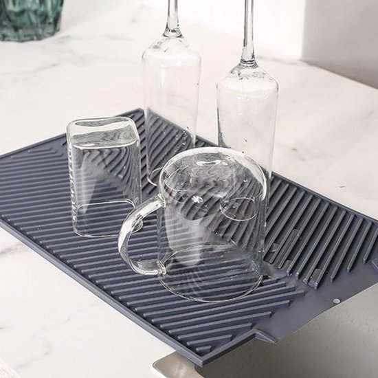 Afdruiprekmat Siliconen - Afdruiprek Droogmat - Rechthoek Siliconen Afvoermat - Droogschotels Pad - Hittebestendig Antislip Lade Afdruipmat - Afvoermatten voor Keuken - 39 X 25cm (grijs) — afbeelding 3