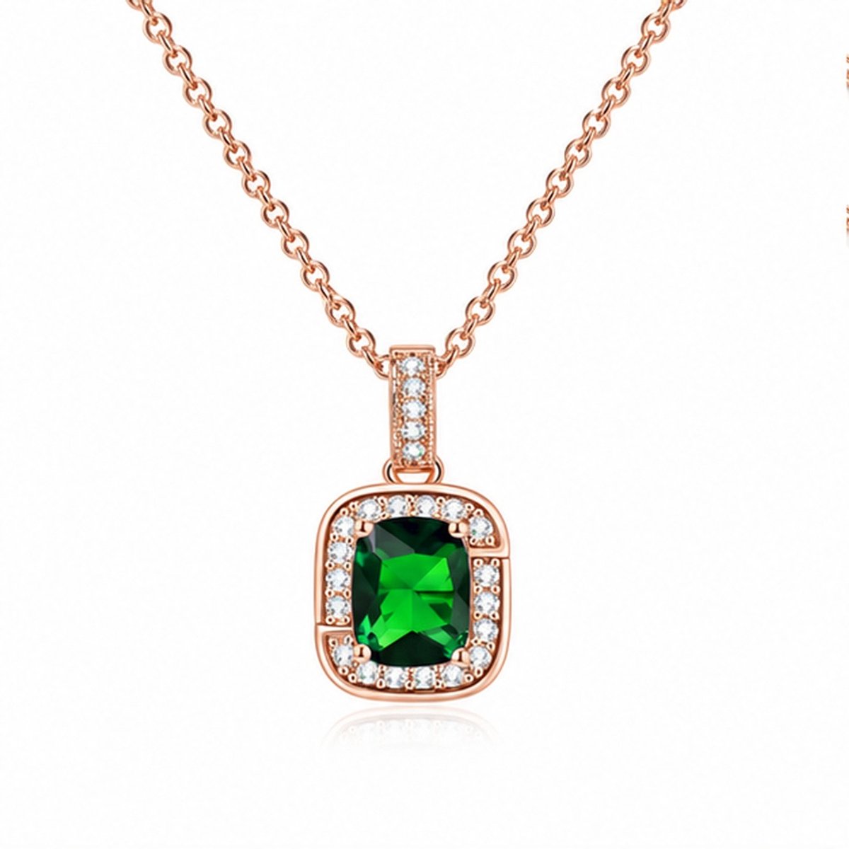 LGT JWLS - Dames ketting met hanger - Rosegoudkleurig - Groen zirkonia