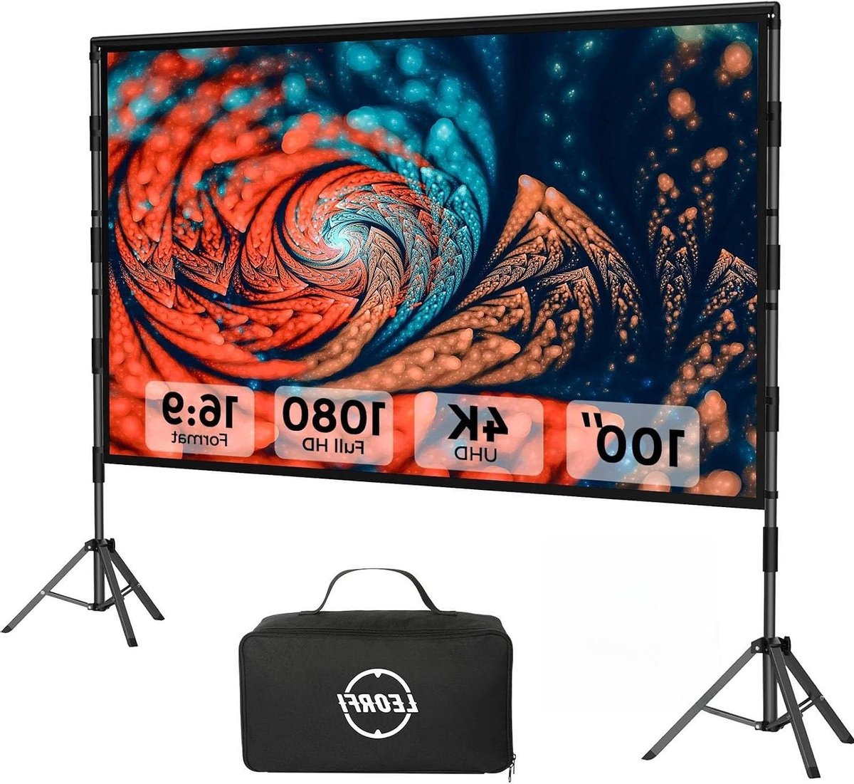 Projectorscherm met Statief - Draagbaar Bioscoopscherm - Thuisbioscoop Creëren - Kreukvrij HD Polyester - 100 inch - Wit
