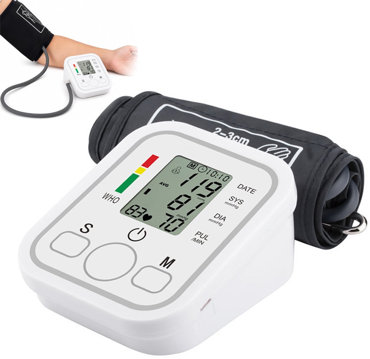 Bloeddrukmeter Bovenarm- Bloeddrukmeter hartstichting-Blood Pressure Monitor-Bloeddrukmeters-Hartslagmeter-Onregelmatige Hartslag- met Netsnoer-Digitale Display- wit