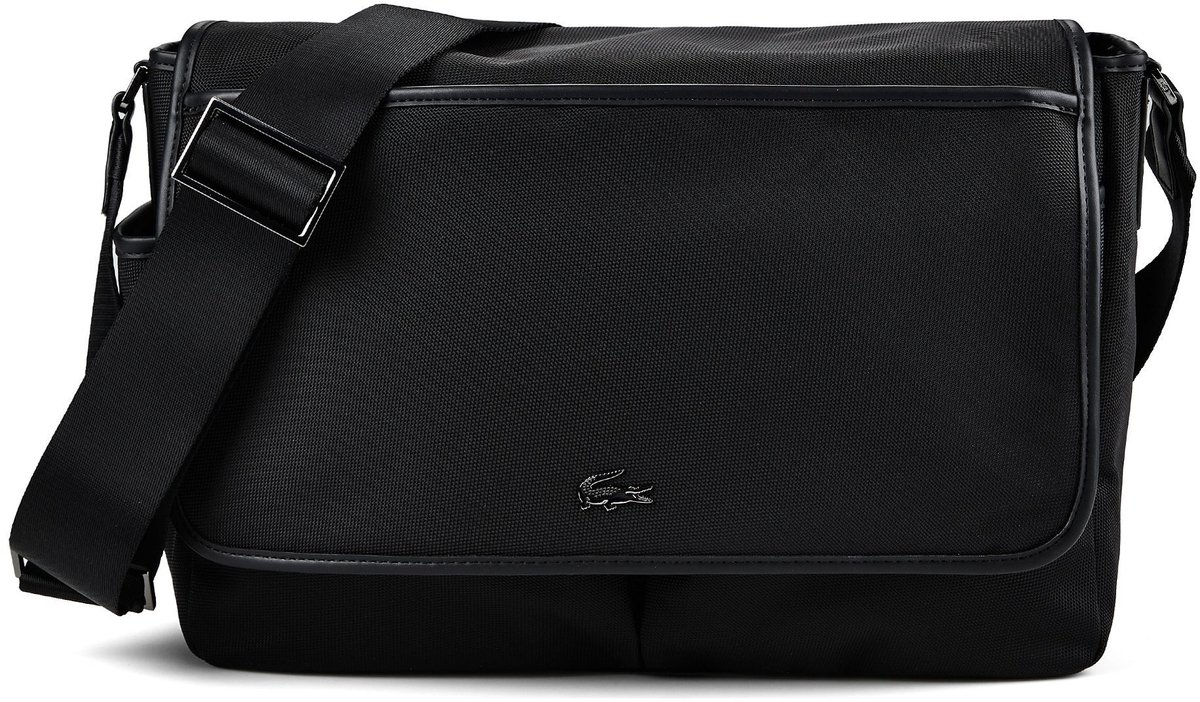 LACOSTE schoudertas met laptopvak Messenger Bag Noir zwart