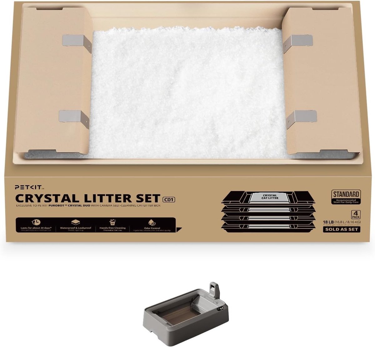 Kattenbakvulling - Kristalhelder - 4 Stuks - Superieure Absorptie met Geurbestrijding - Voor Zelfreinigende Kattenbak