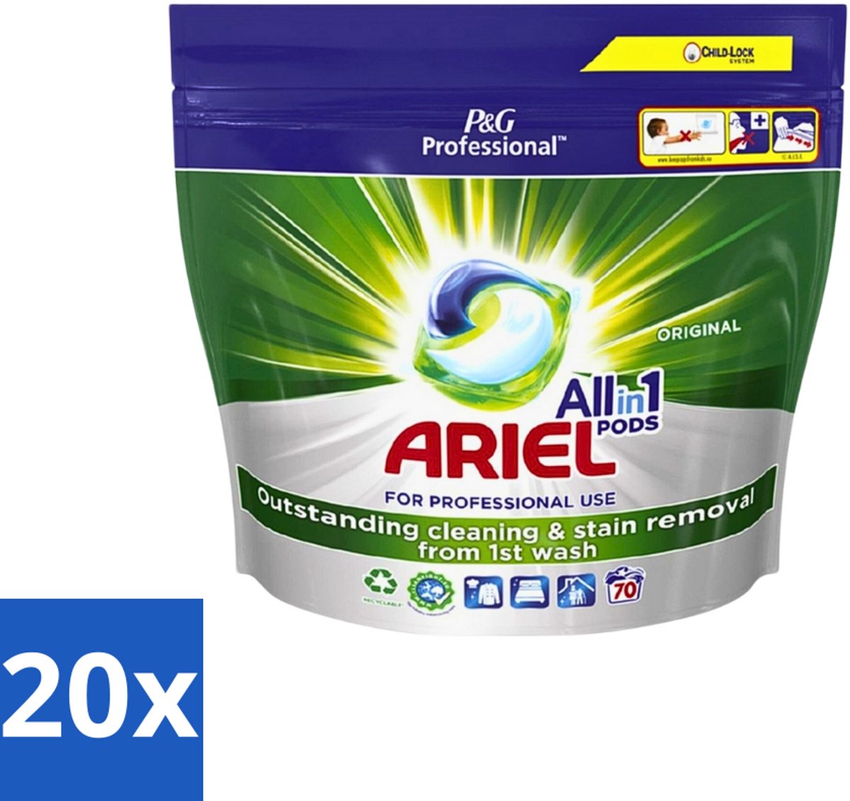 20 x Ariel - Original - All-In-1 Wasmiddel Pods - Krachtige Vlekverwijdering - 70 Wasbeurten - Wasmiddel - Vlekverwijdering - Wasmachine - Wasbeurt - Krachtige Reiniging