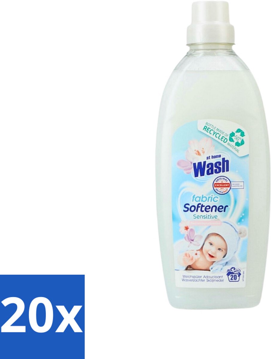 20 x At Home - Wash - Wasverzachter - Sensitive - 20 Wasbeurten - Wasverzachter - Wasverzachter Sensitive - Wasverzachter Voor Kleding - Wasverzachter Voor Alle Stoffen - Wasverzachter Voor Katoen