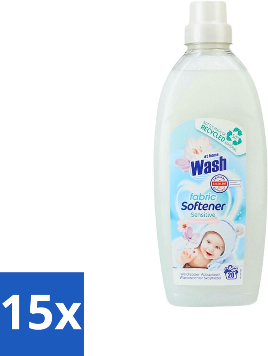 15 x At Home - Wash - Wasverzachter - Sensitive - 20 Wasbeurten - Wasverzachter - Wasverzachter Sensitive - Wasverzachter Voor Kleding - Wasverzachter Voor Alle Stoffen - Wasverzachter Voor Katoen