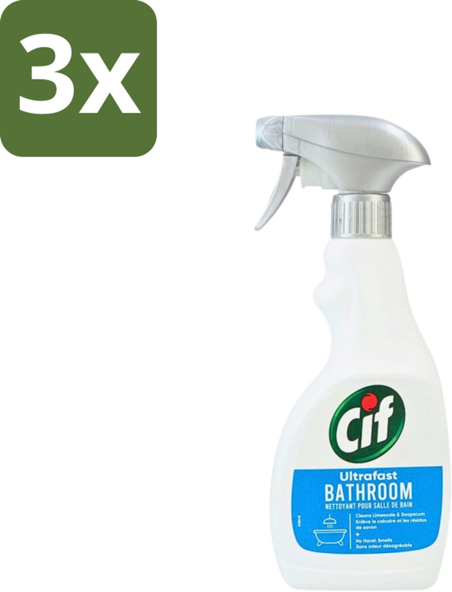 3 x Cif - Badkamer Spray - Cream - Supersnel - 500ml - Badkamer Reinigen - Kalkaanslag Verwijderen - Zeepresten Verwijderen - Badkamer Schoonmaken - Badkamer Spray