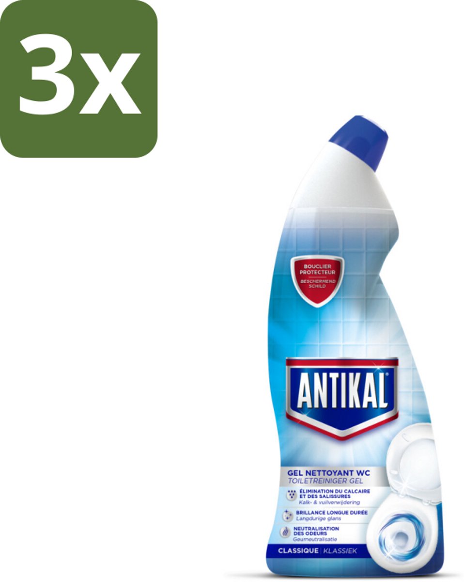 3 x Antikal WC Gel 750 ml - Toiletreiniger - Kalkverwijdering - Toilet Reinigen - Fris Toilet - Geurinsluitend