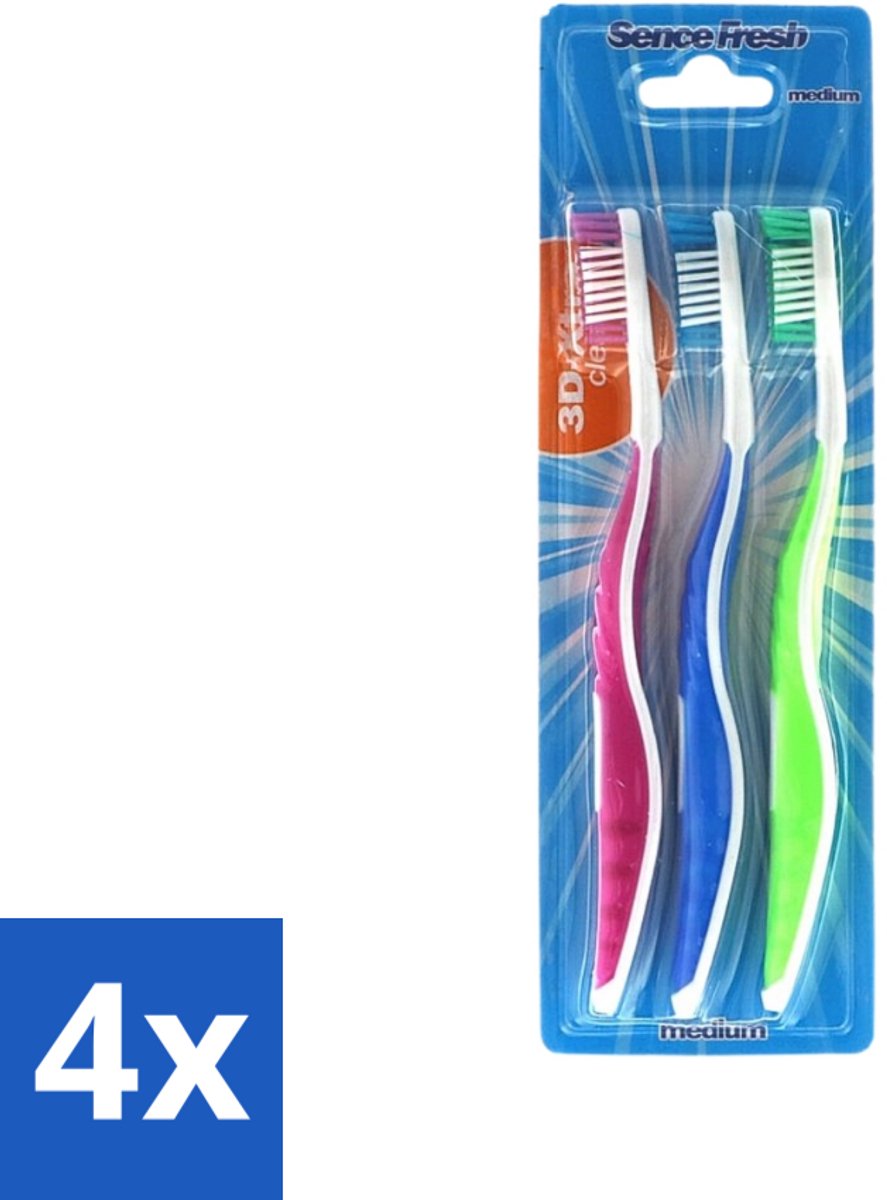 4 x Sence - Fresh 3D-Extra Clean - Tandenborstels - Medium - 3 Tandenborstels - Tandenborstel - Tandenborstels - Tandenborstel 3d - Tandenborstel Extra Clean - Tandenborstel Medium