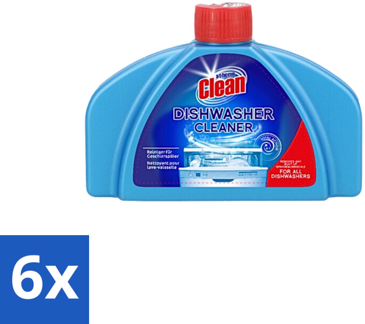 6 x At Home - Clean - Vaatwas Machinereiniger - Verwijdert Hardnekkig Vuil - 250 ml - Vaatwasmachine Reiniger - Vaatwasmachine Reiniging - Vaatwasmachine Kalkaanslag - Vaatwasmachine Vet - Vaatwasmachine Vuil
