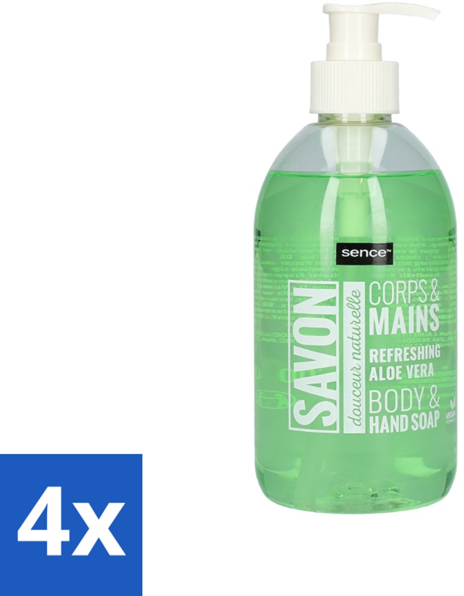 4 x Sence - Refreshing Aloe Vera - Handzeep - Savon - 500 ml - Aloe Vera Handzeep - Handverzorging - Hydraterende Handzeep - Frisse Handen - Vloeibare Handzeep