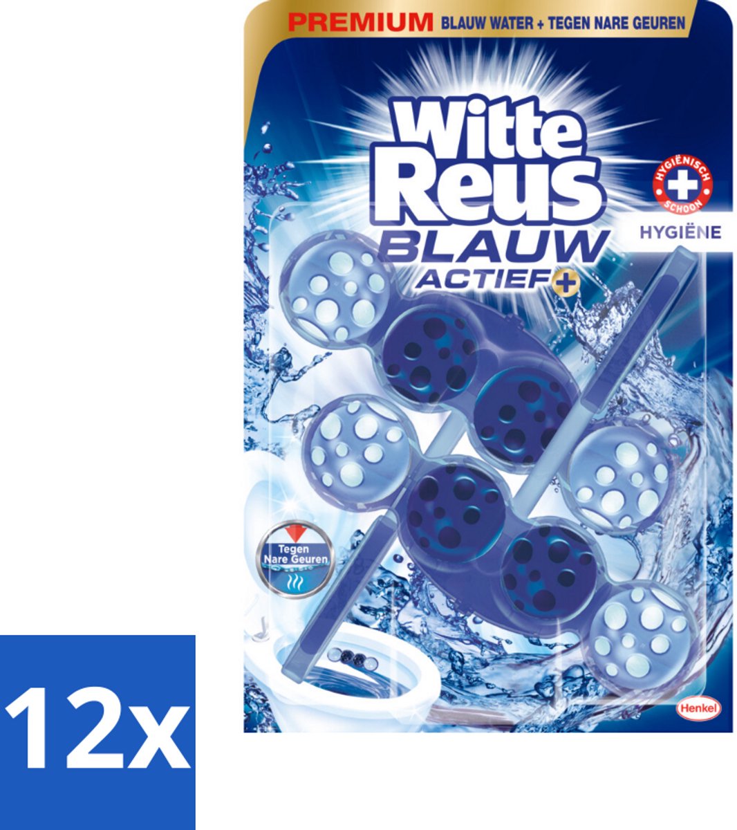 12 x Witte Reus Toiletblok Blauw Actief Hygiëne 2 stuks per verpakking - Toiletblok - Hygiëne - Reinigend Schuim - Blauw Water - Kalkaanslag