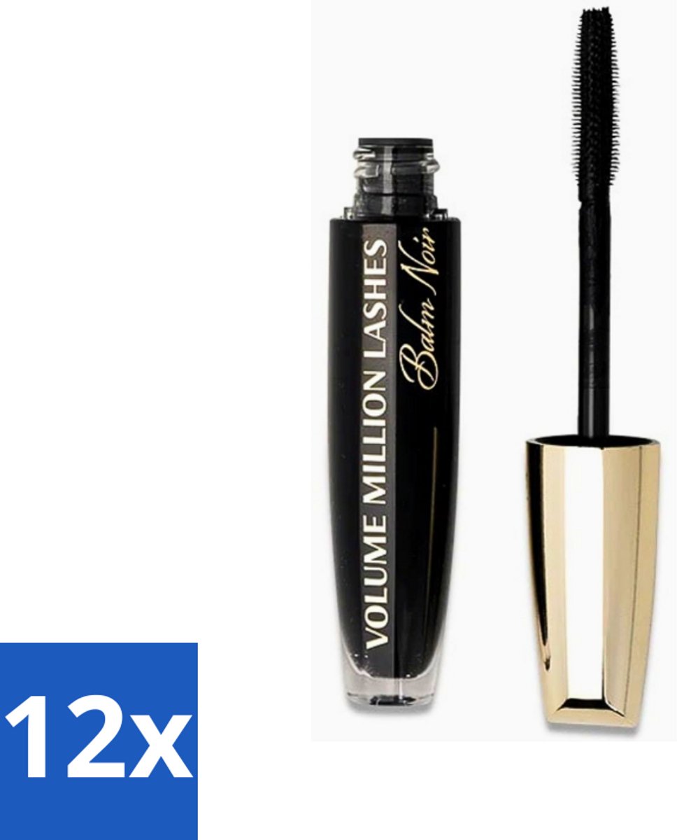 12 x L'Oréal Paris - Mascara - Volume Million Lashes Balm Noir - Zwart - 8,9 ml - Mascara - Volume - Verzorging - Wimpers - Hypoallergeen