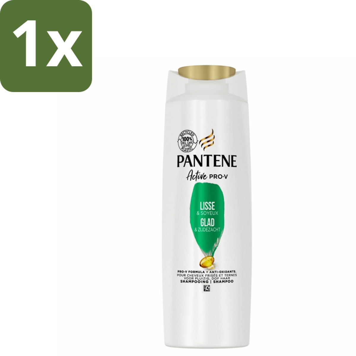 1 x Pantene - Shampoo - Glad & Zijdezacht - Voedt en Versterkt - Voor Pluizig Haar - 225 ml - Pluis - Droog Haar - Zijdezacht Haar - Haar Verzorging - Haar Voeding