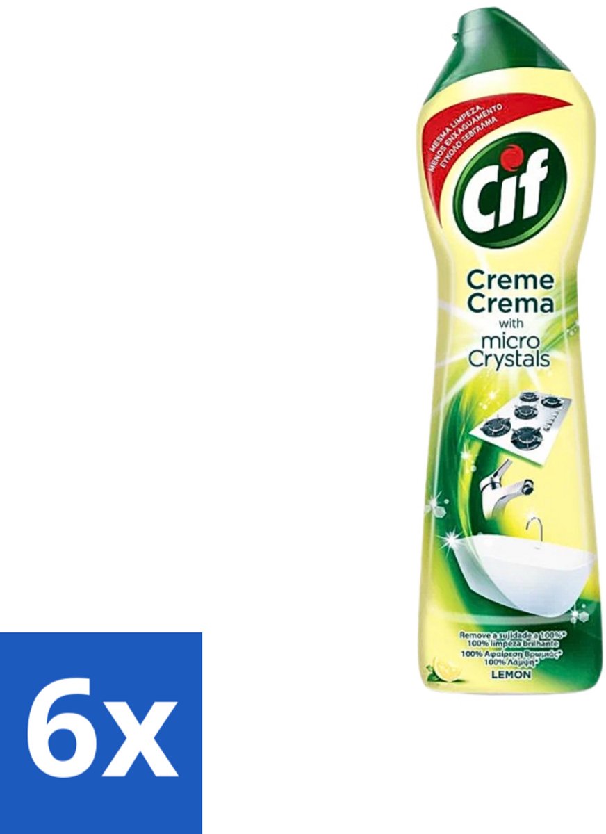 6 x Cif - Badkamer & Keuken - Schuurmiddel - Cream Lemon - 500 ml - Schoonmaakmiddel - Schuurmiddel - Vet Verwijderen - Kalkaanslag Verwijderen - Keuken Reinigen
