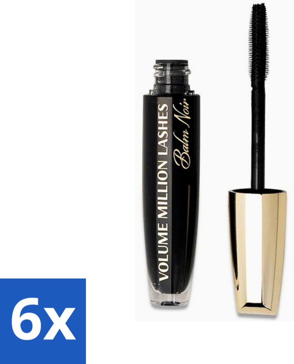 6 x L'Oréal Paris - Mascara - Volume Million Lashes Balm Noir - Zwart - 8,9 ml - Mascara - Volume - Verzorging - Wimpers - Hypoallergeen