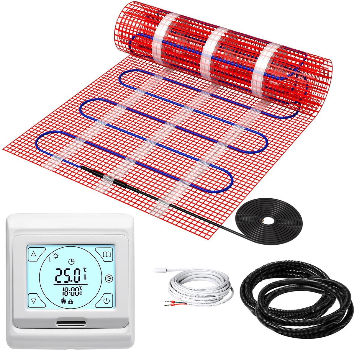 KEZERS Elektrische vloerverwarming 150W/m², zelfklevend voor tegels, laminaat en meer, touch-digitaal-thermostaat met - ShopVlot
