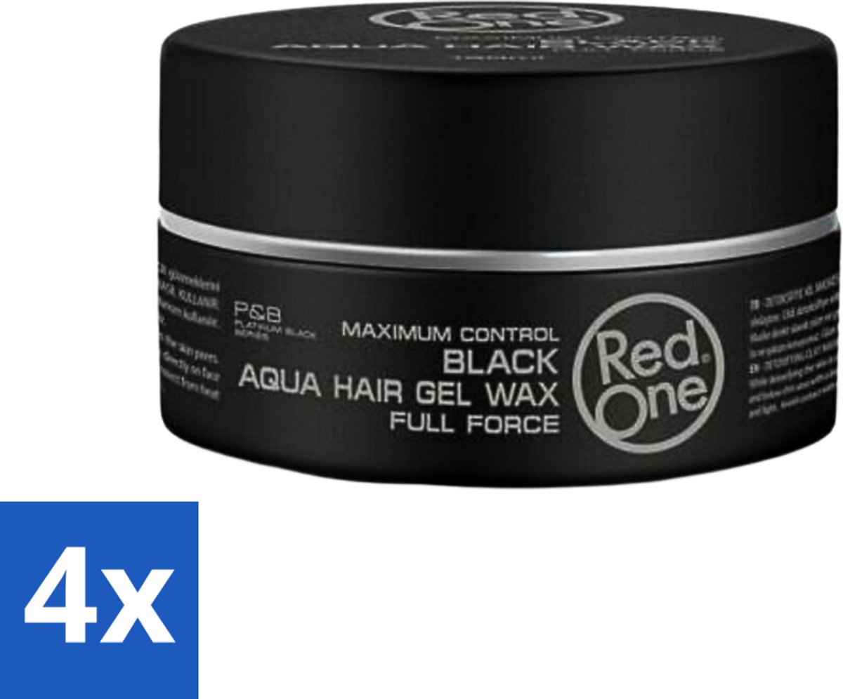 Red One - Haarwax - Black - Aqua Hair Gel Wax - Voor Krachtige Fixatie & Glans - 150 ml - Voordeelverpakking - 4 stuks