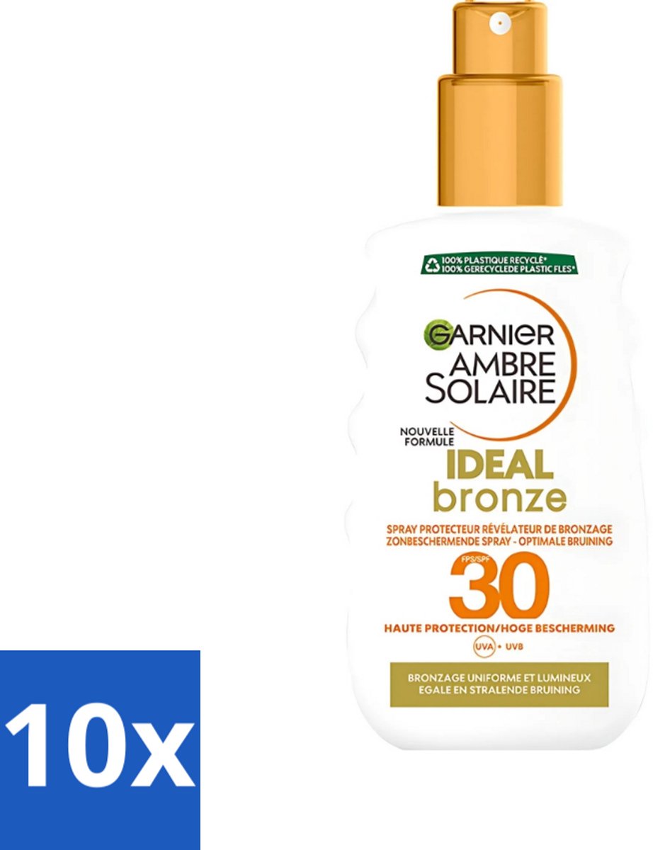 10 x Garnier - Ambre Solaire - Ideal Bronze - Zonnebrandspray - SPF 30 - 200 ml - Zonbescherming - Bruining - Zonnebrand - SPF 30 - Huidbescherming