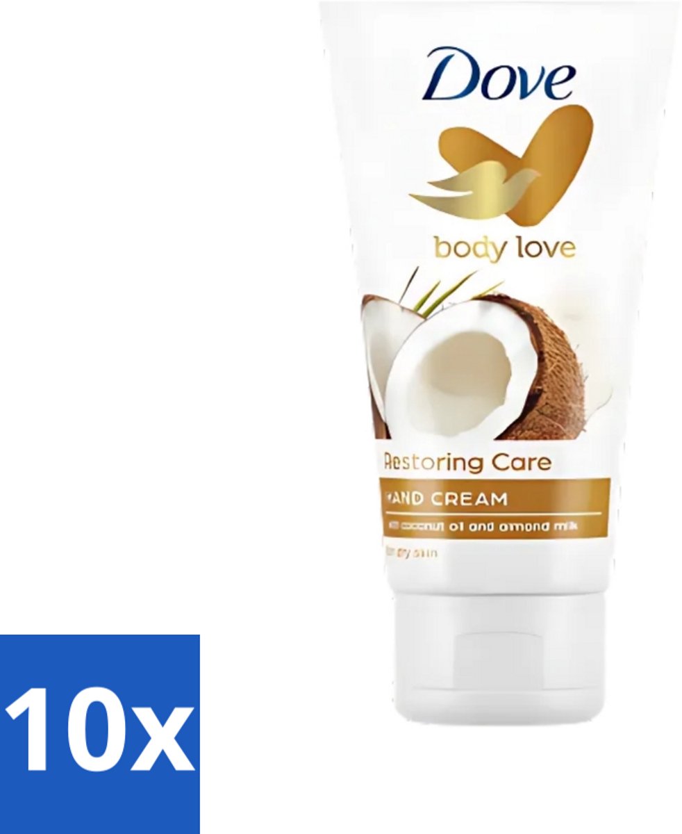 10 x Dove - Handcrème - Body Love Restoring Care - Kokos & Almond - Hydraterend - Droge huid - 75 g - Handcrème - Droge Huid - Hydraterende Crème - Kokos En Amandel - Huidverzorging