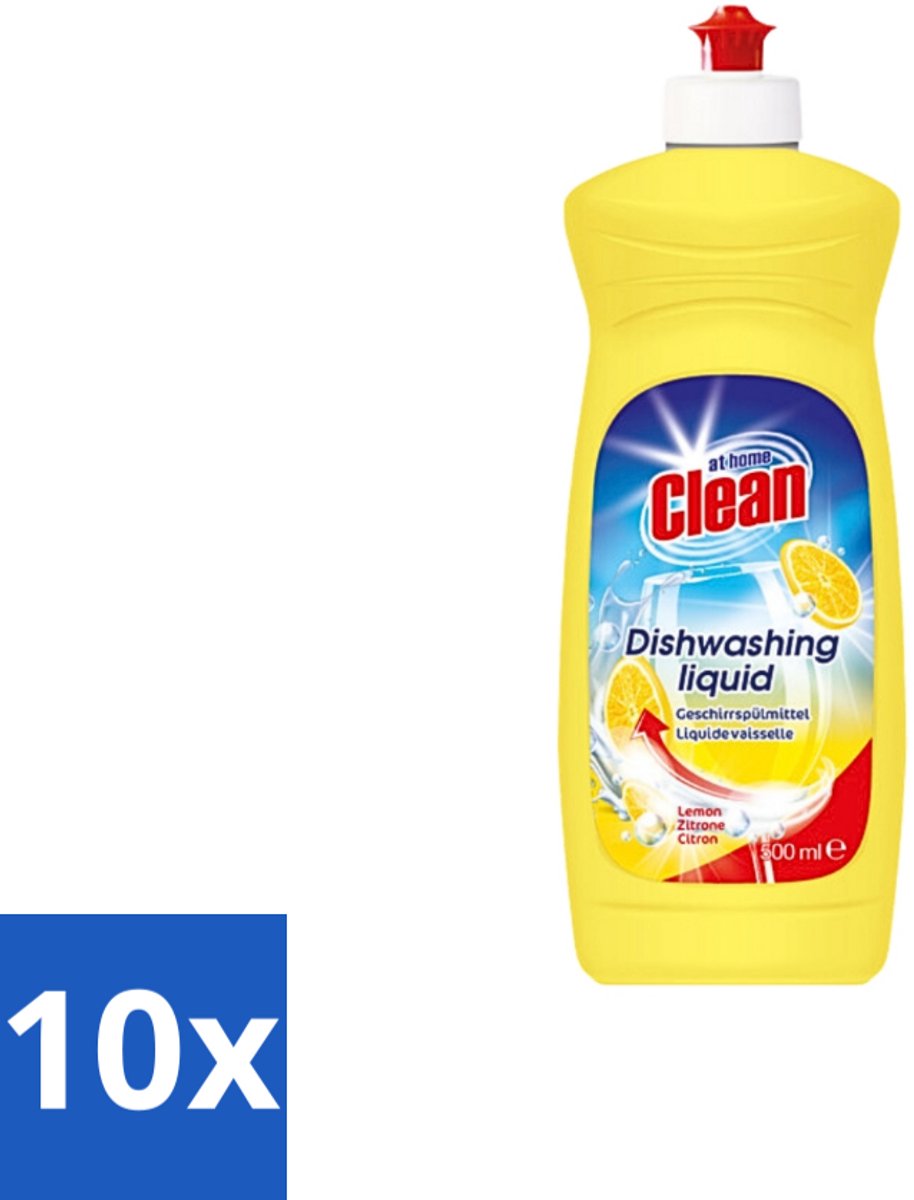 10 x At Home - Clean - Afwasmiddel - Lemon - Stralend Schone Vaat - 500 ml - Afwasmiddel - Vaat Reinigen - Vet Verwijderen - Citroengeur - Stralend Schone Vaat