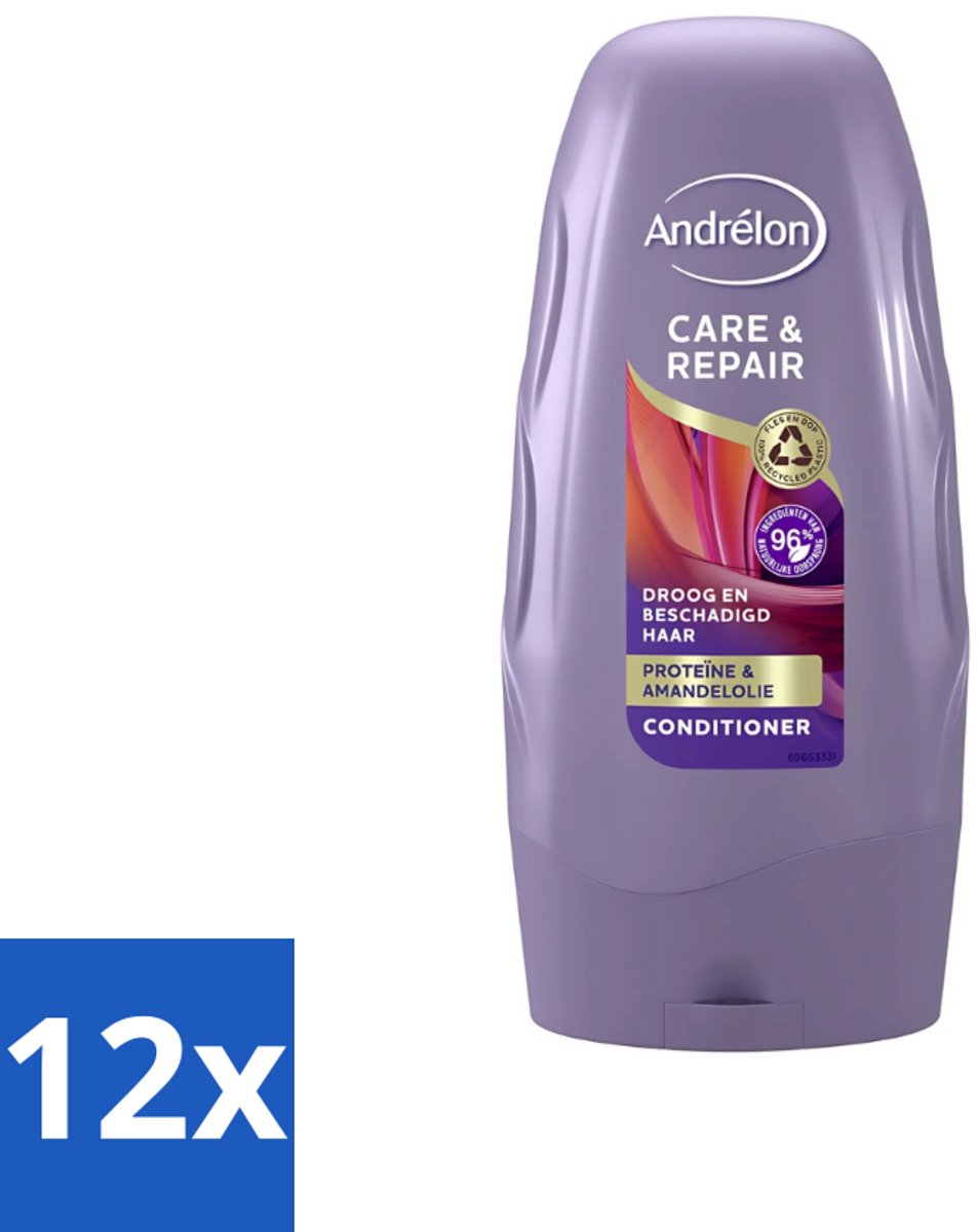 12 x Andrélon - Care & Repair - Conditioner - Voor Beschadigd Haar - 250 ml - Herstel Beschadigd Haar - Voeding Haar - Proteïne Haar - Amandelolie Haar - Droog Haar