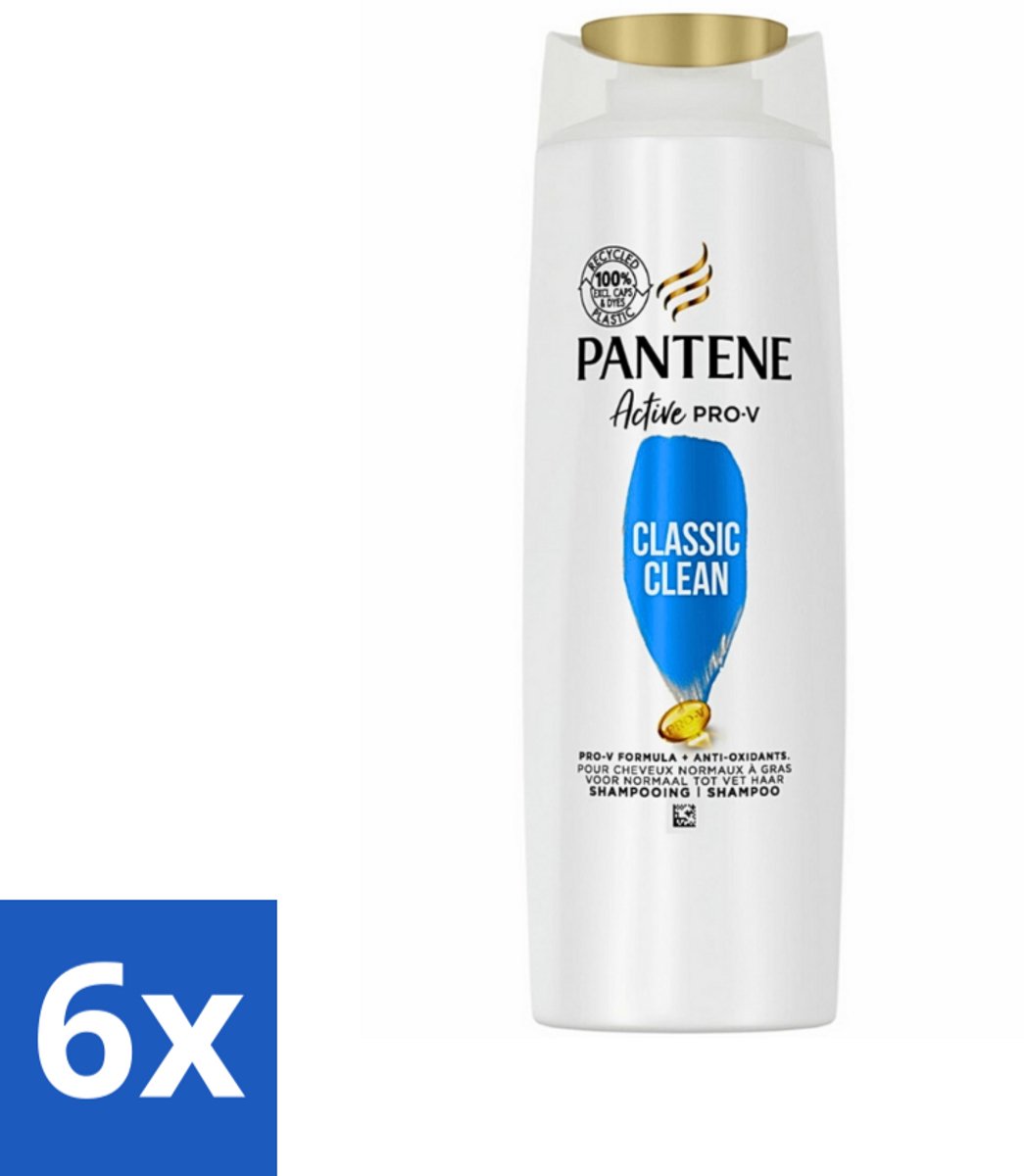 6 x Pantene - Shampoo - Classic Clean - Verfrissende Reiniging - Voor Normaal Haar - 225 ml - Pantene Classic Clean Shampoo - Verfrissende Reiniging - Normaal Haar - Pro-V Voedingsstoffen - Gezonde Glans
