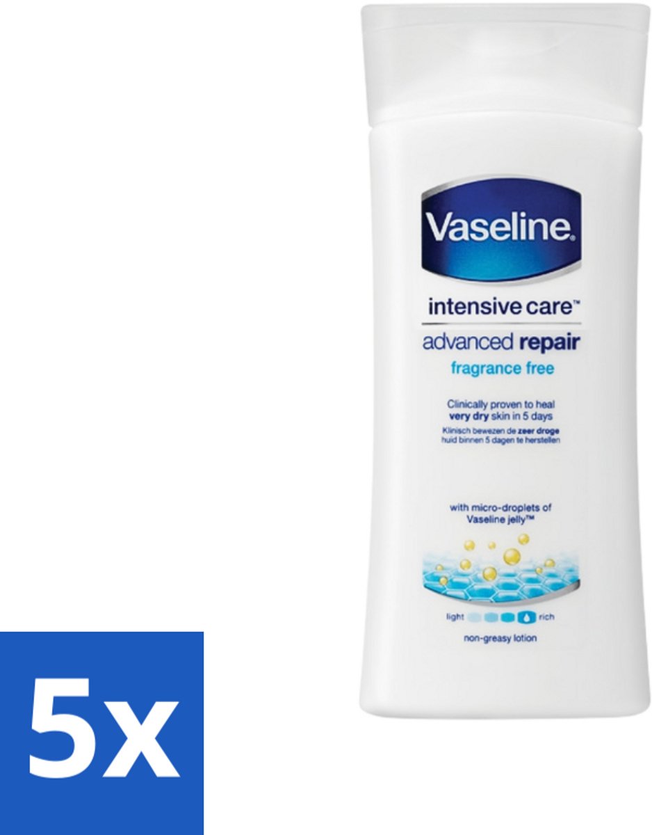 5 x Vaseline - Advanced Repair - Bodylotion - Herstel & Hydratatie - 200 ml - Herstel - Hydratatie - Droge Huid - Gevoelige Huid - Bodylotion