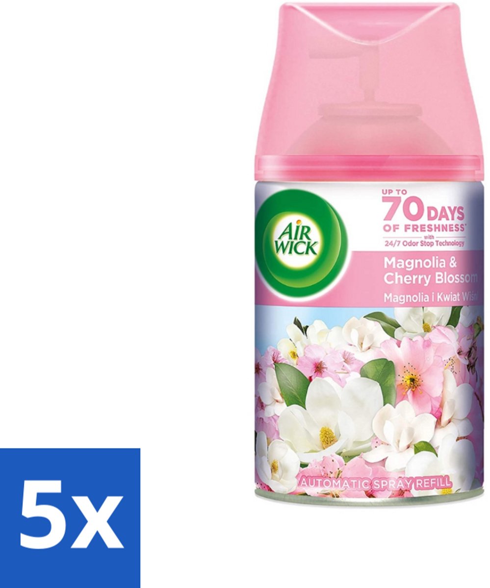 5 x Air Wick - Luchtverfrisser Navulling - Magnolia & Kersenbloesem - Automatische Spray - 250 ml - Luchtverfrisser - Geur - Geurverwijdering - Bloemige Geur - Frisheid