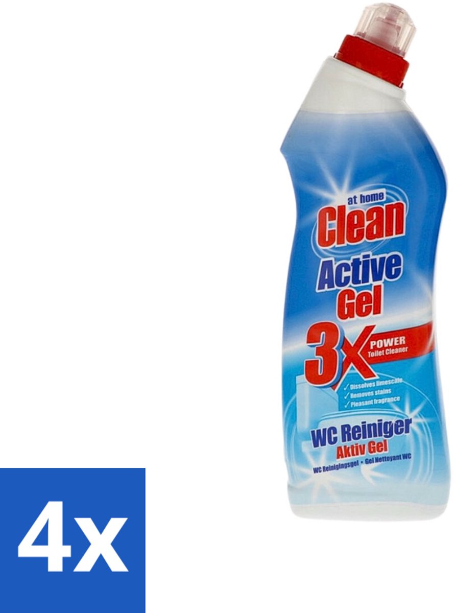 4 x At Home - Clean - Active Gel - Toiletreiniger - Extra Krachtig - 750 ml - Toiletreiniger - Kalkverwijdering - Toilet Reinigen - Toilet Reiniging - Toilet Hygiëne