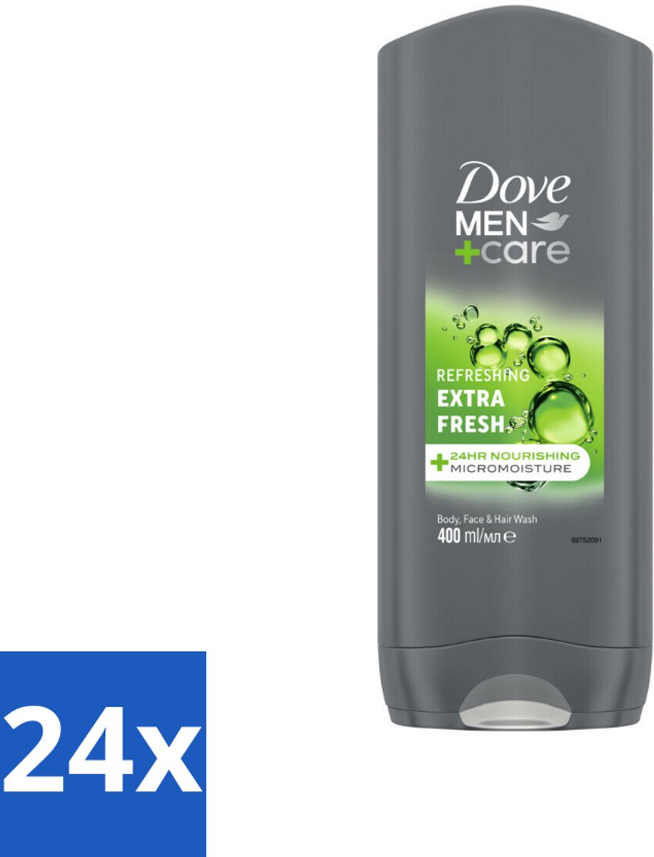 24 x Dove Douchegel Men+ Care Extra Fresh 400 ml - Douchegel - Mannelijke Geur - Reiniging - Huidverzorging - Frisse Geur