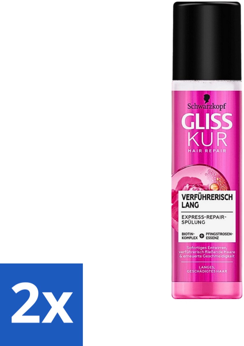 2 x Gliss-Kur - Hair Repair - Long & Sublime - Express Repair Conditioner - 200 ml - Haarkleur - Haarverzorging - Haarherstel - Haarversterking - Keratine