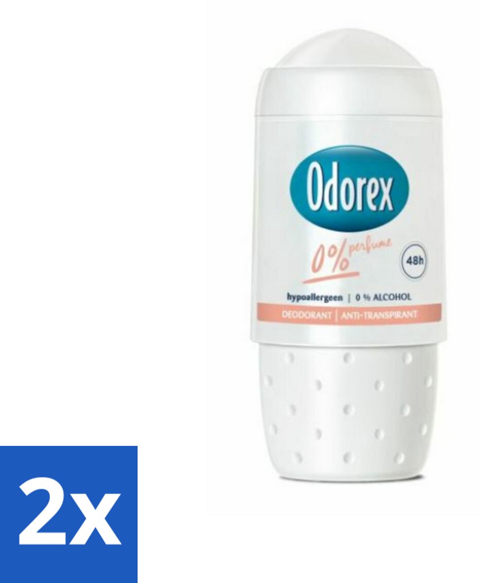 2 x Odorex Deodorant Roller 0% 50 ml - 0% Parfum - 0% Alcohol - Hypoallergenisch - Gevoelige Huid - Deodorant Roller