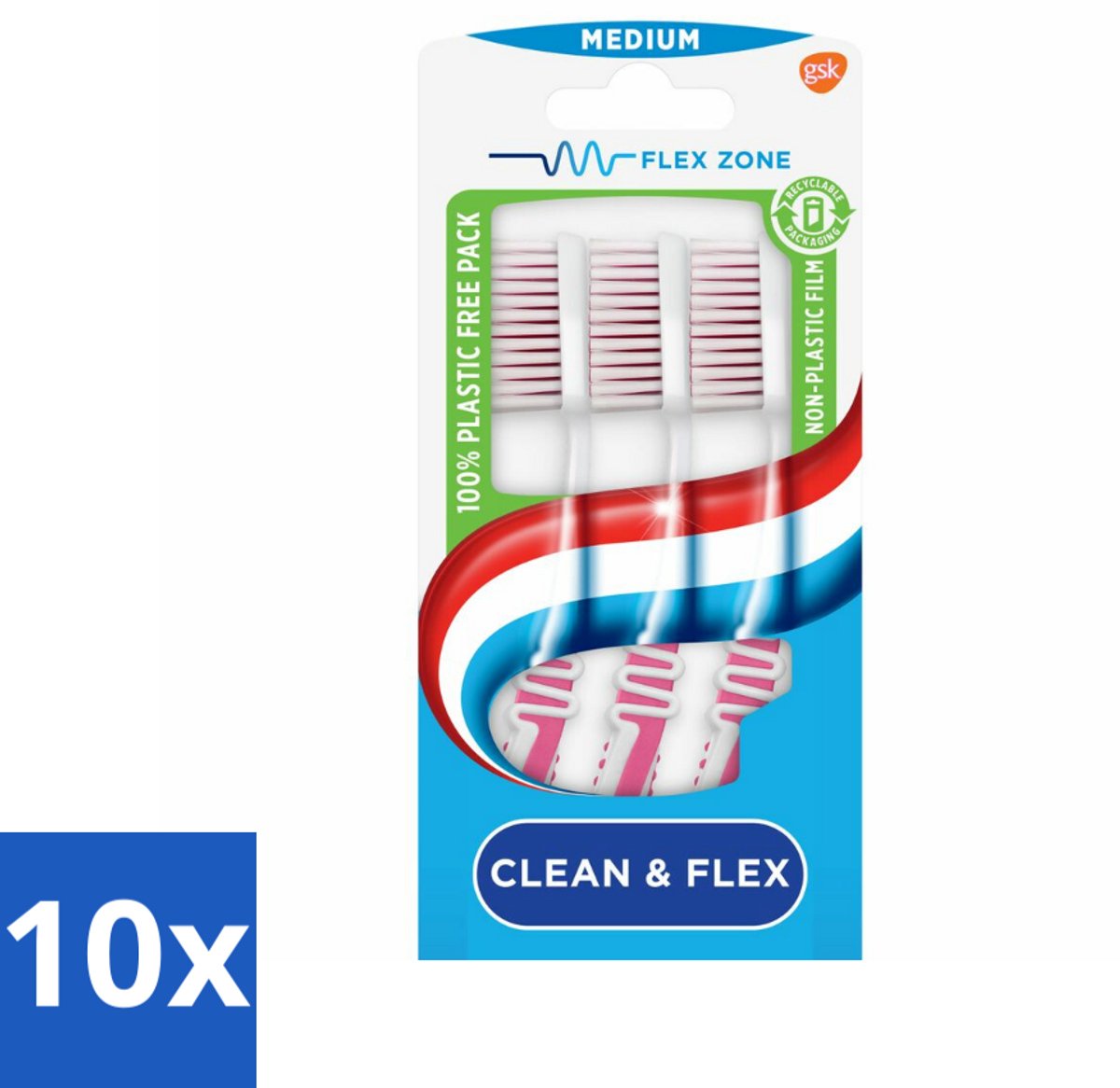 Aquafresh Tandenborstel Clean & Flex Medium 3 stuks per verpakking - Bulkverpakking - 10 stuks