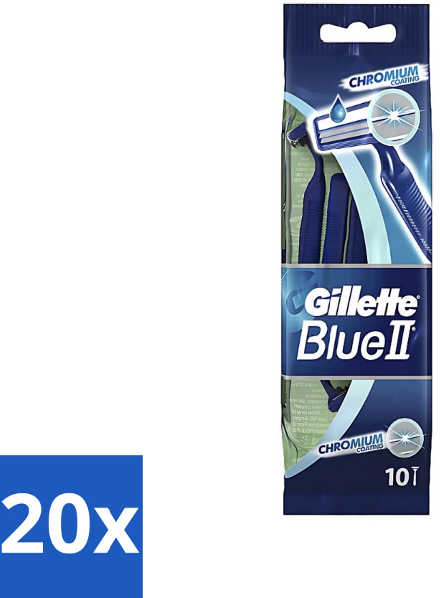 Gillette - Blue 2 - Wegwerpscheermesjes - Chromium Coating - 10 Scheermesjes - Bulkverpakking - 20 stuks