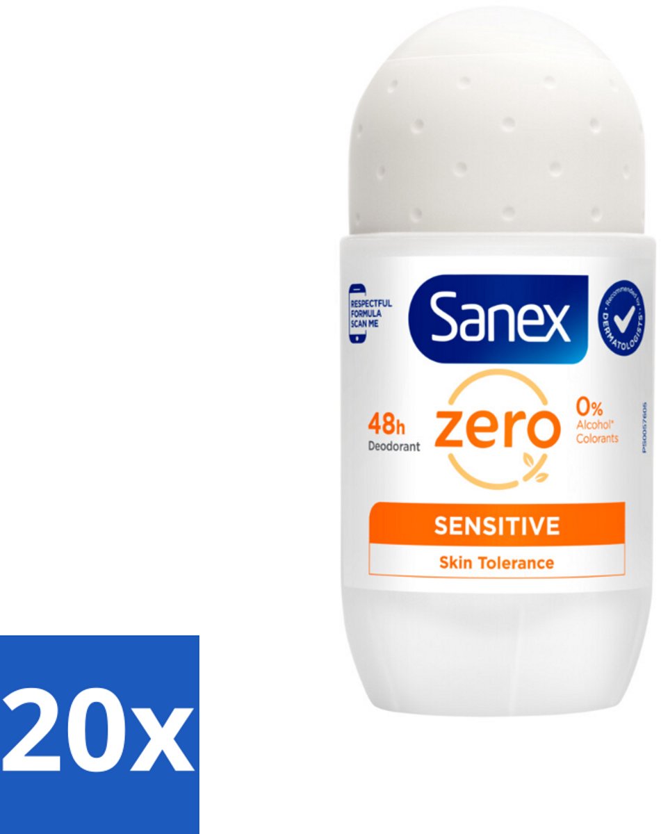 Sanex Deodorant Roller Zero% Sensitive Skin 50 ml - Bulkverpakking - 20 stuks