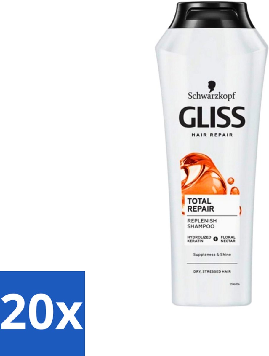 Gliss-Kur - Shampoo - Total Repair - Herstelt & Versterkt - Gehydroliseerd - 400 ml - Bulkverpakking - 20 stuks