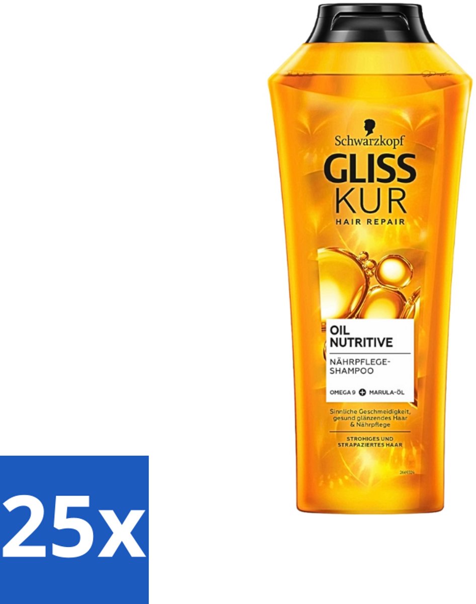 Gliss-Kur - Shampoo - Oil Nutritive - Voedende Shampoo - Voor Stroef & Gespannen Haar - 400 ml - Bulkverpakking - 25 stuks