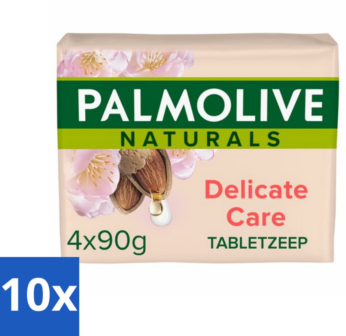10 x Palmolive Tabletzeep Naturals Amandel Melk 4x 90 gr - Tabletzeep - Huidverzorging - Natuurlijke Zeep - Gevoelige Huid - Milde Zeep