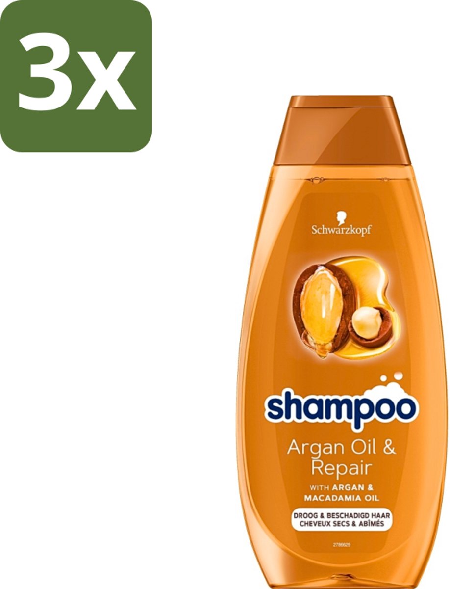 3 x Schwarzkopf - Shampoo Argan Oil & Repair - Voedt & Versterkt - 400 ml - Arganolie - Droog Haar - Beschadigd Haar - Haarverzorging - Haarversterking