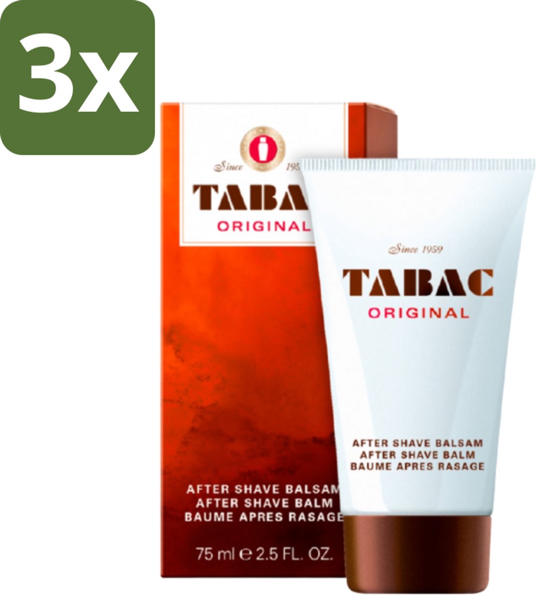 3 x Tabac Original Men - Aftershave Balsem - Verzachtend - 75 ml - Aftershave Balsem - Huid Verzachten - Huid Kalmeren - Scheren Na - Droge Huid