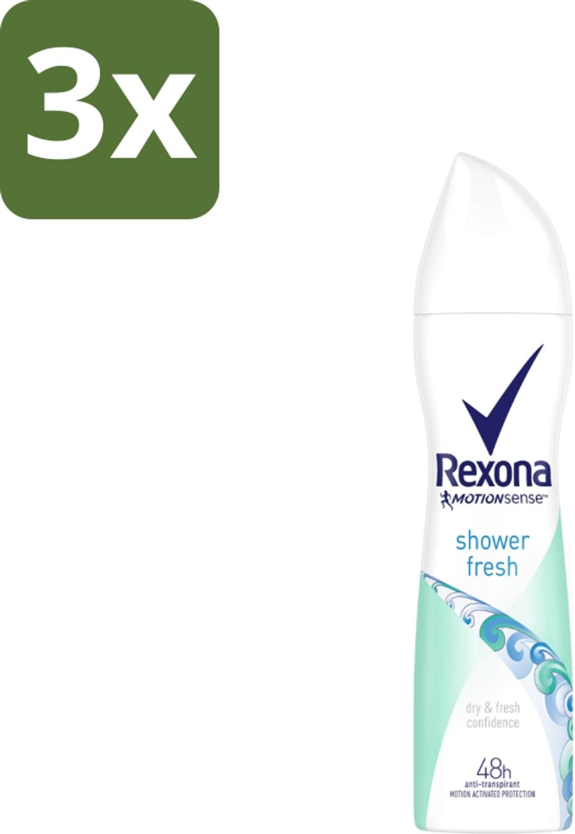 3 x Rexona - Shower Fresh - Deodorant Spray - Anti-transpirant - 150 ml - Shower Fresh - Deodorant Spray - Anti-transpirant - 48 Uur Bescherming - Motion Sense