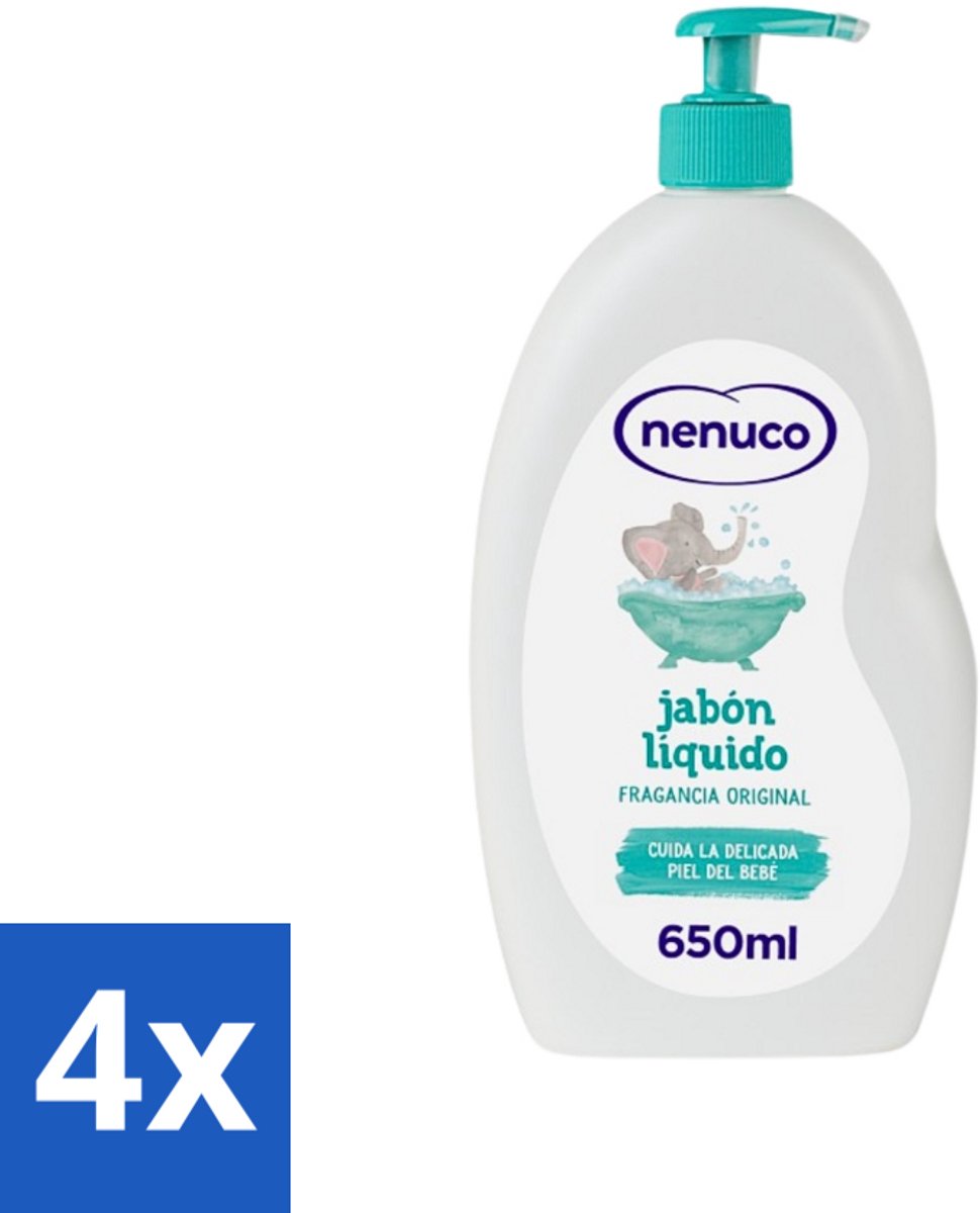 4 x Nenuco - Jabon Líquido - Vloeibare Zeep - Originele Geur - Met Doseerpomp - 650 ml - Vloeibare Zeep - Handzeep - Douchegel - Badschuim - Baby Huid