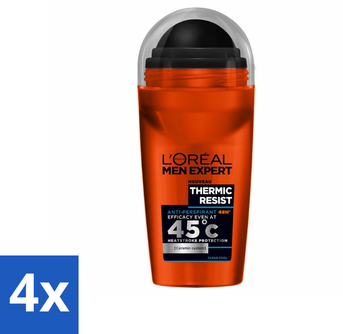 4 x L'Oréal Men Expert Deodorant Roller Thermic Resist 50 ml - Deodorant Voor Mannen - Thermische Bescherming - Anti-transpirant - Zweetbestrijding - Droge Oksels