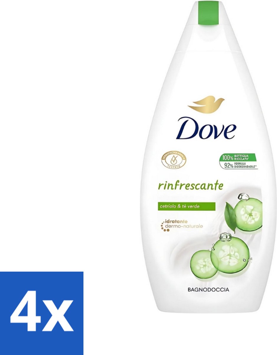 4 x Dove - Douchegel - Refreshing - Komkommer & Groene thee - Verfrissend - 400 ml - Douchegel - Frisheid - Reiniging - Uitdroging - Scrub