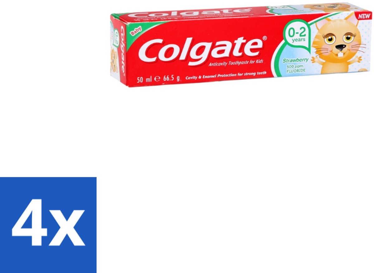 4 x Colgate - Aardbeismaak - Kindertandpasta - Voor 0 tot 2 jaar oud - 50ml - Baby Tandpasta - Kindertandpasta - Aardbeismaak - Tandenpoetsen Voor Kinderen - Gaatjes Voorkomen