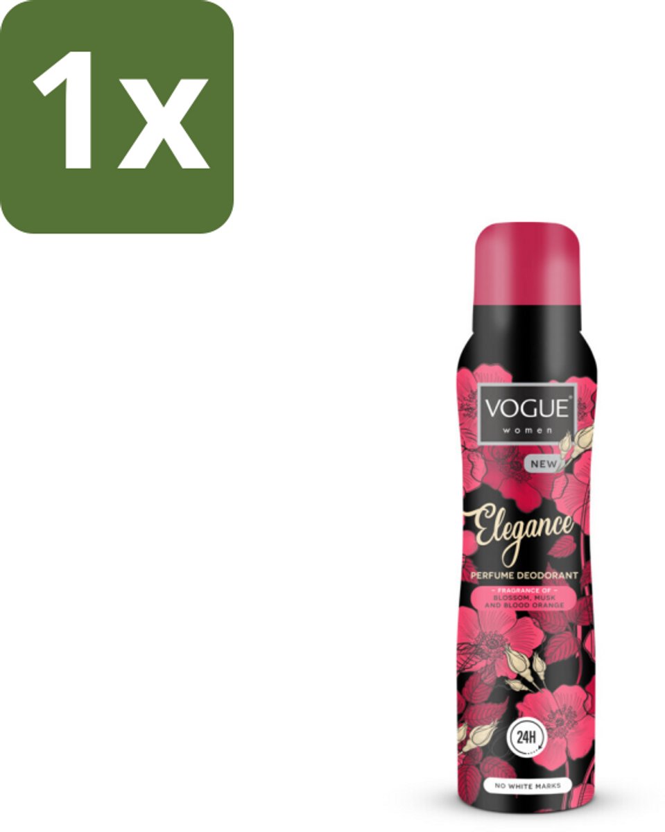 1 x Vogue Elegance Parfum Deodorant 150 ml - Deodorant - Parfum Deodorant - 24 Uur Bescherming - Geur Tegen Zweet - Bloesem Geur