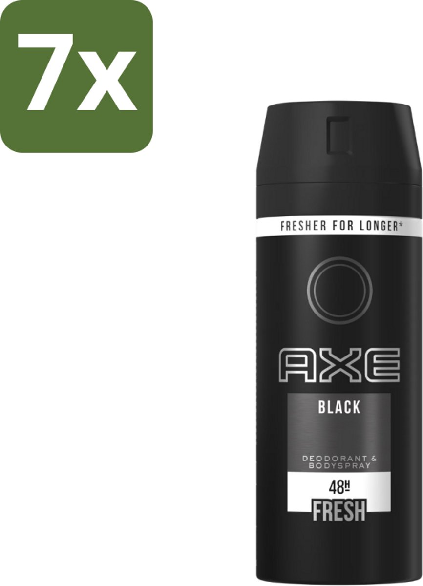 7 x Axe Deodorant Bodyspray Black 150 ml - Axe Deodorant Bodyspray - Anti-transpirant - Zweetgeur - Sandelhout Geur - Munt Geur