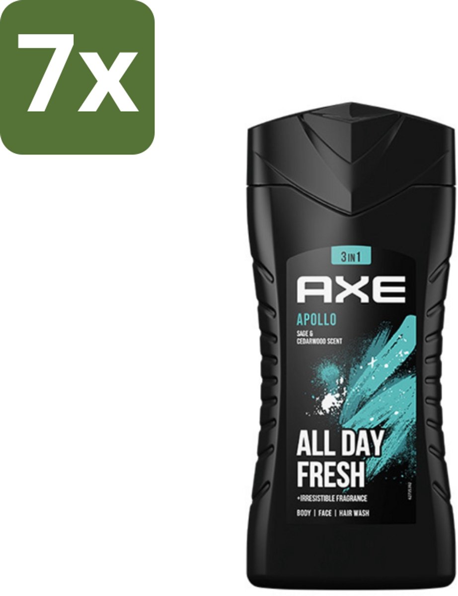 7 x Axe - 3-in-1 Douchegel - Apollo - Sage & Cedarwood - 250 ml - Douchegel - Mannelijke Geur - 3-in-1 - Lichaam En Gezicht - Gezicht En Haar